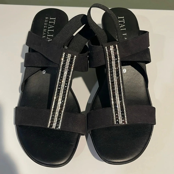 Italian Shoemakers Shoes - Italian shoemakers black rhinestone wedge women’s sandal size 9